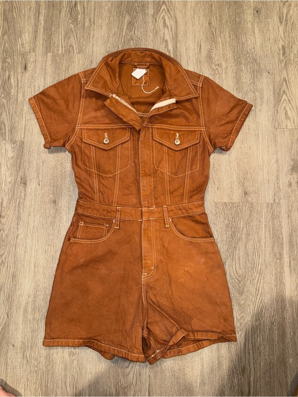 Abercrombie & Fitch Rust Brown Denim Romper ; cargo/utility style